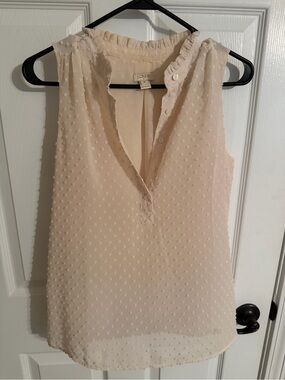 J. Crew Cream Swiss-Dot Ruffle Neck Sleeveless Top